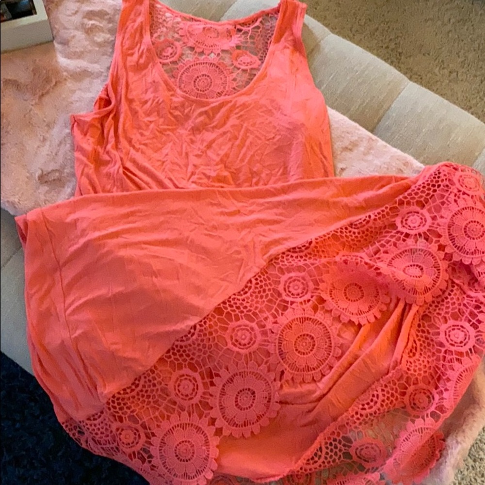Long salmon lace dress